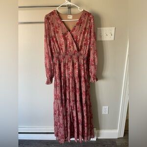 Peach Love California Floral Long Sleeve Maxi Dress